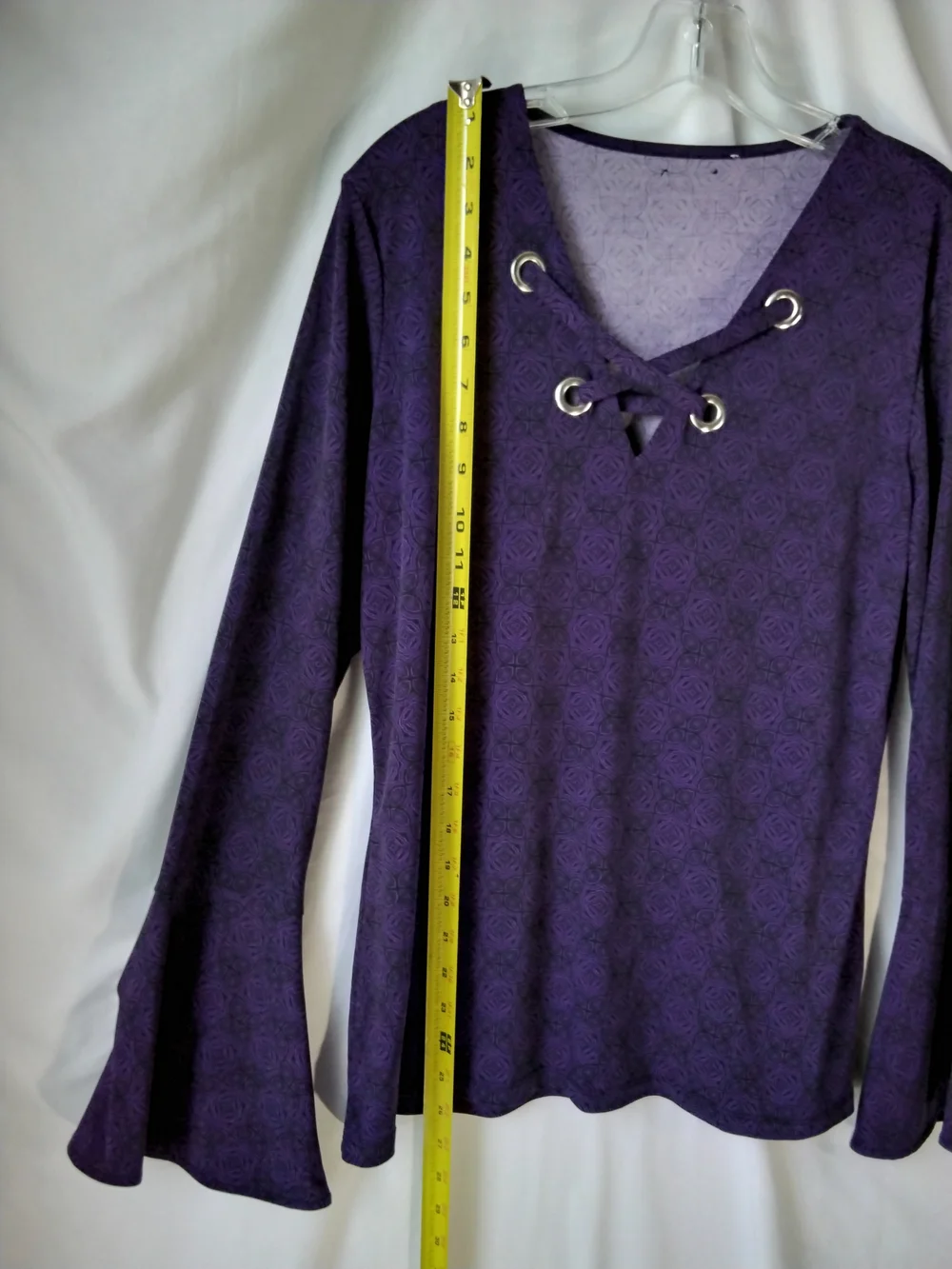 Michael Kors Purple Lace-Up V-Neck Long Sleeve Top